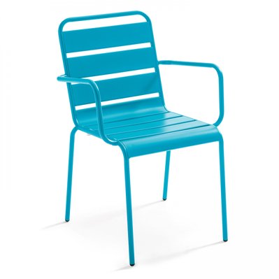 Ensemble table de jardin carrée et 4 fauteuils acier bleu 70 x 70 x 72 cm - 104809 - 3663095026293