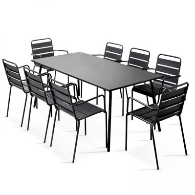 Ensemble table de Jardin et 8 fauteuils en métal gris 180 x 90 x 72 cm - 101852 - 3760104584826