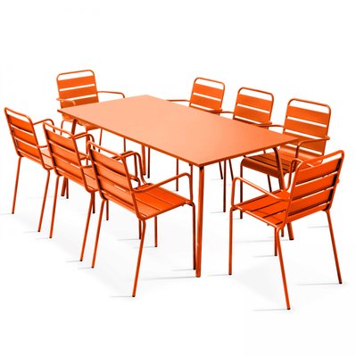 Ensemble table de jardin et 8 fauteuils en métal orange 180 x 90 x 72 cm - 103639 - 3663095015303