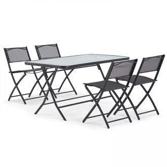 Table de jardin et 4 chaises pliantes en acier et verre noir
