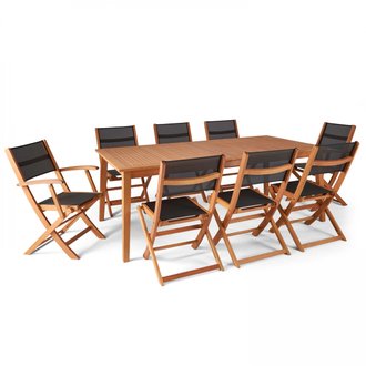 Table de jardin en bois extensible 2 fauteuils et 6 chaises, Martigues - Bois