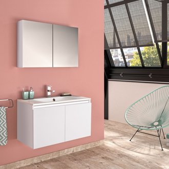 Armoire de toilette avec miroir et prise LOOK 80 cm blanc alpin brillant