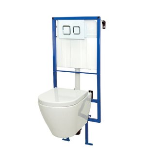 Pack WC suspendu AZZILY avec cuvette en porcelaine - Mécanisme 3/6L - Alimentation d'eau silencieuse
