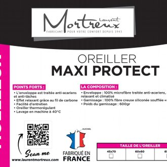 Oreiller blanc Maxi Protect - 45x70 – MORTREUX