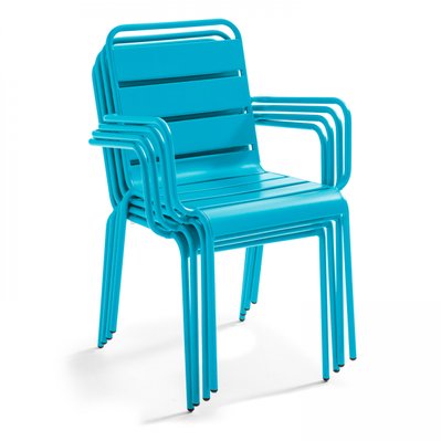 Ensemble table de jardin et 8 fauteuils en métal bleu 180 x 90 x 72 cm - 103637 - 3663095015280