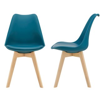 Lot de 2 chaises siège de salle à manger scandinave cuisine plastique similicuir hêtre 81 cm turquoise 03_0002774