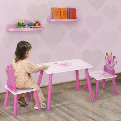 Ensemble table et chaises enfant design princesse couronne bois pin MDF rose - 312-015 - 3662970073957