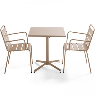 Ensemble table de jardin carrée et 2 fauteuils métal taupe 70 x 70 x 72 cm - 105394 - 3663095031365