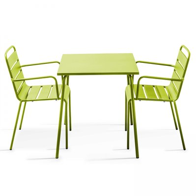Ensemble table de jardin carrée et 2 fauteuils acier vert 70 x 70 x 72 cm - 104805 - 3663095026255