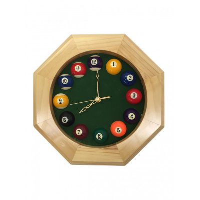 Horloge octogonale en bois - Heures boules de billard - BCLOCK003 - 3700994527848