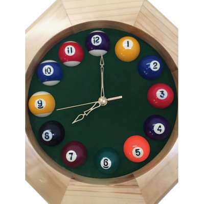 Horloge octogonale en bois - Heures boules de billard - BCLOCK003 - 3700994527848