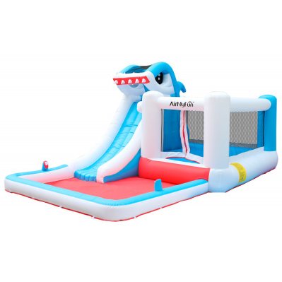 Château Aquatique Gonflable pour enfants 4,80m - Aire de jeux avec Toboggan et Piscine - Sharky Bay - IC-AMF-008 - 3700998925794
