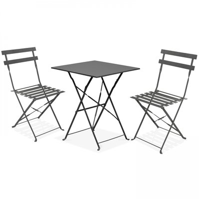 Table de jardin et 2 chaises acier gris 60 x 60 x 71 cm - 103650 - 3663095015419