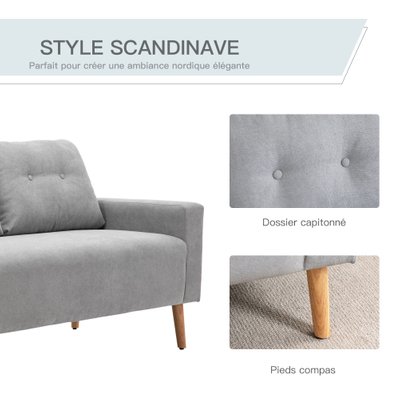 Canapé 2 places design scandinave tissu - 833-902GY - 3662970076163