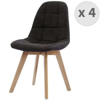 STELLA OAK - Chaise scandinave microfibre vintage marron foncé pieds chêne (x4)