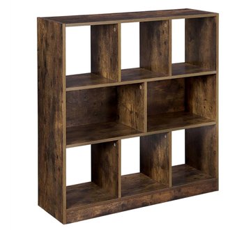 Bibliothèque en bois avec cubes ouverts et étagères - 86 x 28 x 94.5 cm - marron rustique