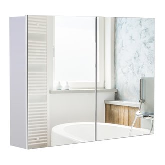 Armoire miroir de salle de bain 2 portes et étagères MDF blanc