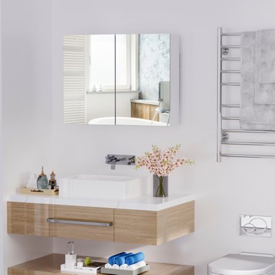 Armoire miroir de salle de bain 2 portes et étagères MDF blanc - 834-044 - 3662970065044