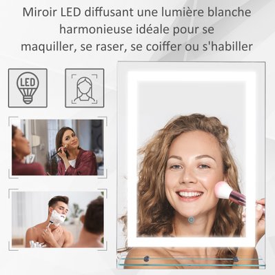 Miroir lumineux LED 22 W interrupteur tactile + étagère 50L x 70H cm - 834-138 - 3662970030066