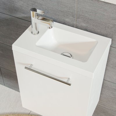 Ensemble meuble lave-mains avec miroir BELEM PACK - blanc brillant - L40 x H51 x P25 cm - 824143 - 3588560362808