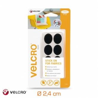 Pack de 8 pastilles adhésives rondes pour textile VELCRO® - Ø 2,4 cm - noir