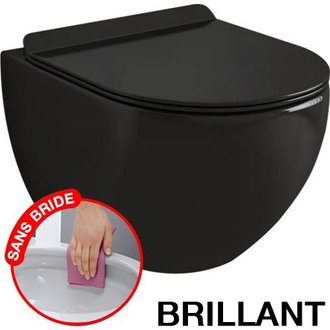 CONFORT - WC noir suspendu sans bride avec fixations invisibles + abattant ultra fin déclipsable + frein de chute
