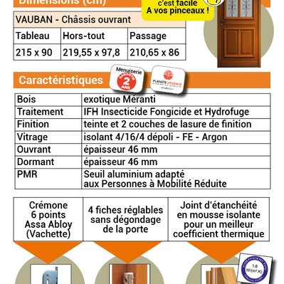 PORTE D ENTREE MODELE VAUBAN - 200x90 POUSSANT DROITE (cotes tableau) - 6 - 3760219558743