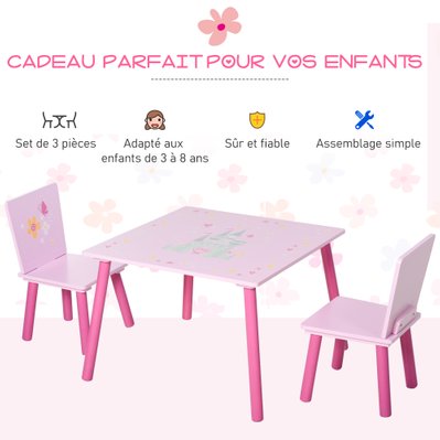 Ensemble table et chaises enfant - table ronde + 2 tabourets - bois pin MDF bleu blanc - 312-017 - 3662970073643