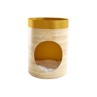 Niche design pour chat et chien en bambou laquée moutarde YUCCA