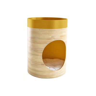 Niche design pour chat et chien en bambou laquée moutarde YUCCA - 48881 - 3662275116960
