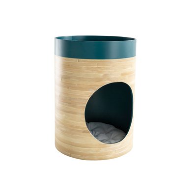 Niche design pour chat et chien en bambou laquée bleu canard YUCCA - 48882 - 3662275116977