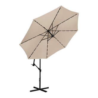 Parasol de jardin meuble abri terrasse avec led rond diamètre 300 cm inclinable crème 14_0002643
