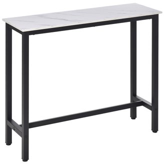 Table de bar châssis métal noir plateau aspect marbre blanc