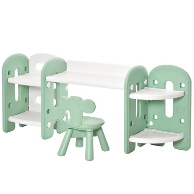 Ensemble bureau, chaise et bibliothèque 4 étagères pour enfant HDPE vert d'eau blanc - 312-049GN - 3662970083338