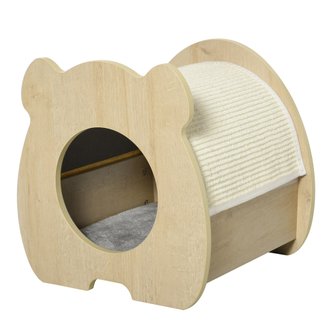 Maison pour chat design - coussin, grattoir amovibles sisal naturel - MDF bois beige clair