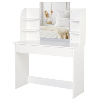 Coiffeuse design contemporain 4 étagères tiroir miroir blanc