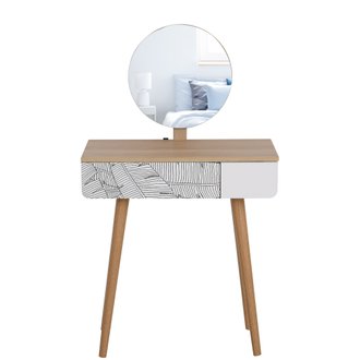 Coiffeuse design scandinave tiroir et grand miroir blanc