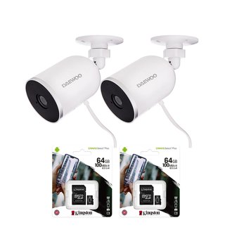 DAEWOO Pack de 2 caméras extérieures EF501 avec cartes SD 64 Go | Full HD | Détection de mouvement | Vision nocturne | Audio