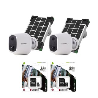 DAEWOO Pack de 2 caméras intérieures/extérieures batterie W501 avec panneaux solaires et cartes SD 64Go | Full HD | Détection de