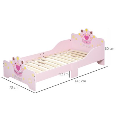 Lit d'enfant design princesse motif couronne - sommier à lattes inclus - MDF contre-plaqué rose - 311-014 - 3662970073605