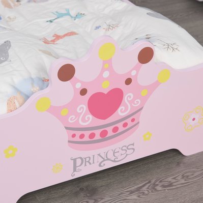 Lit d'enfant design princesse motif couronne - sommier à lattes inclus - MDF contre-plaqué rose - 311-014 - 3662970073605