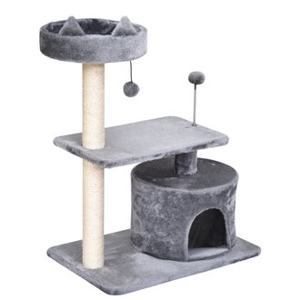 Arbre à chats griffoir niche plateformes jeux boules gris