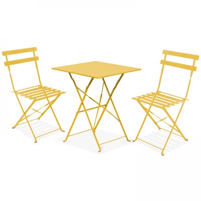 Table de jardin et 2 chaises acier jaune 60 x 60 x 71 cm - 104720 - 3663095025401