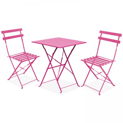 Table de jardin et 2 chaises acier rose 60 x 60 x 71 cm - 103654 - 3663095015457