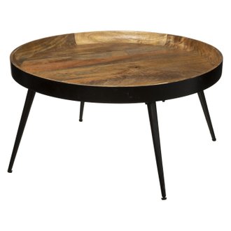 Table basse Siwan en bois de manguier - Diamètre 70 cm - Noir et Doré