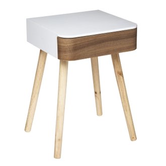 Table à café d'appoint carrée Dona - Blanc et bois