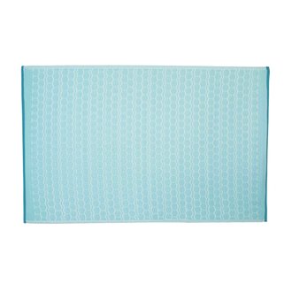 Tapis d'extérieur en PVC - Motif tressé bleu clair et blanc. Finition bleue.