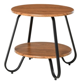 Table basse bout de canapé design néo-rétro 2 niveaux métal aspect bois