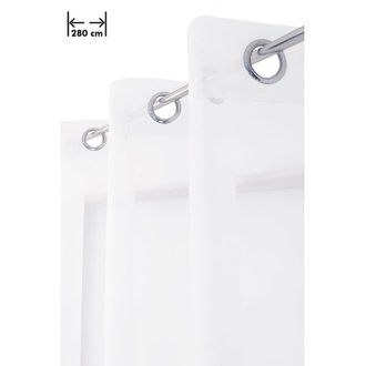 Voilage 280 x 180 cm à 14 Oeillets Grande Largeur Effet Lisse Grande Transparence Uni Blanc