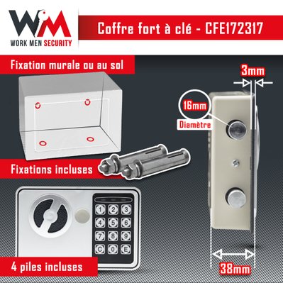 Coffre fort électronique 23x17x17cm - Work Men - CFE172317 - 5411074110871